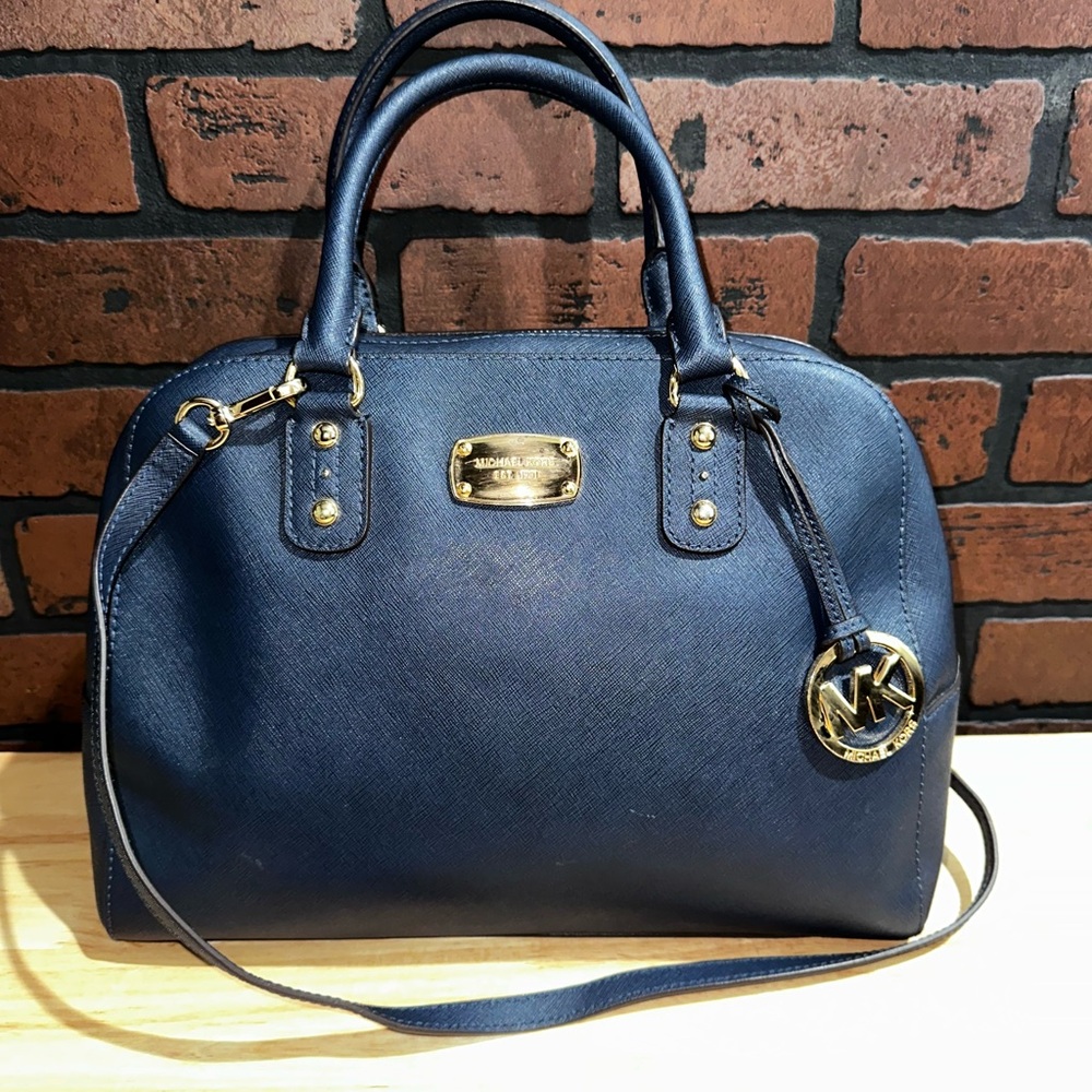 MICHAEL KORS Large Blue Saffiano Leather Satchel Shoulder Hand Bag Leather Navy